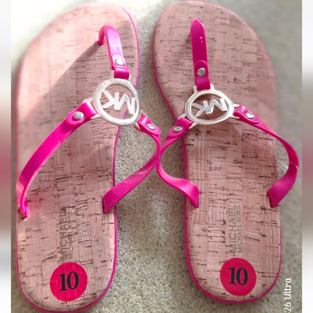 Michael Kors Hot Pink Logo Thong Sandals
